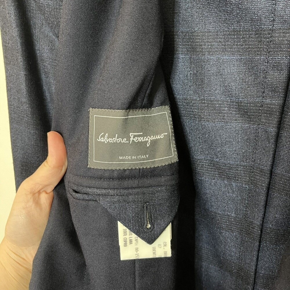 Salvatore Ferragamo Plaid Sport Coat Men's 40R EU50R Blue 2 Button Wool Blend - Picture 8 of 13